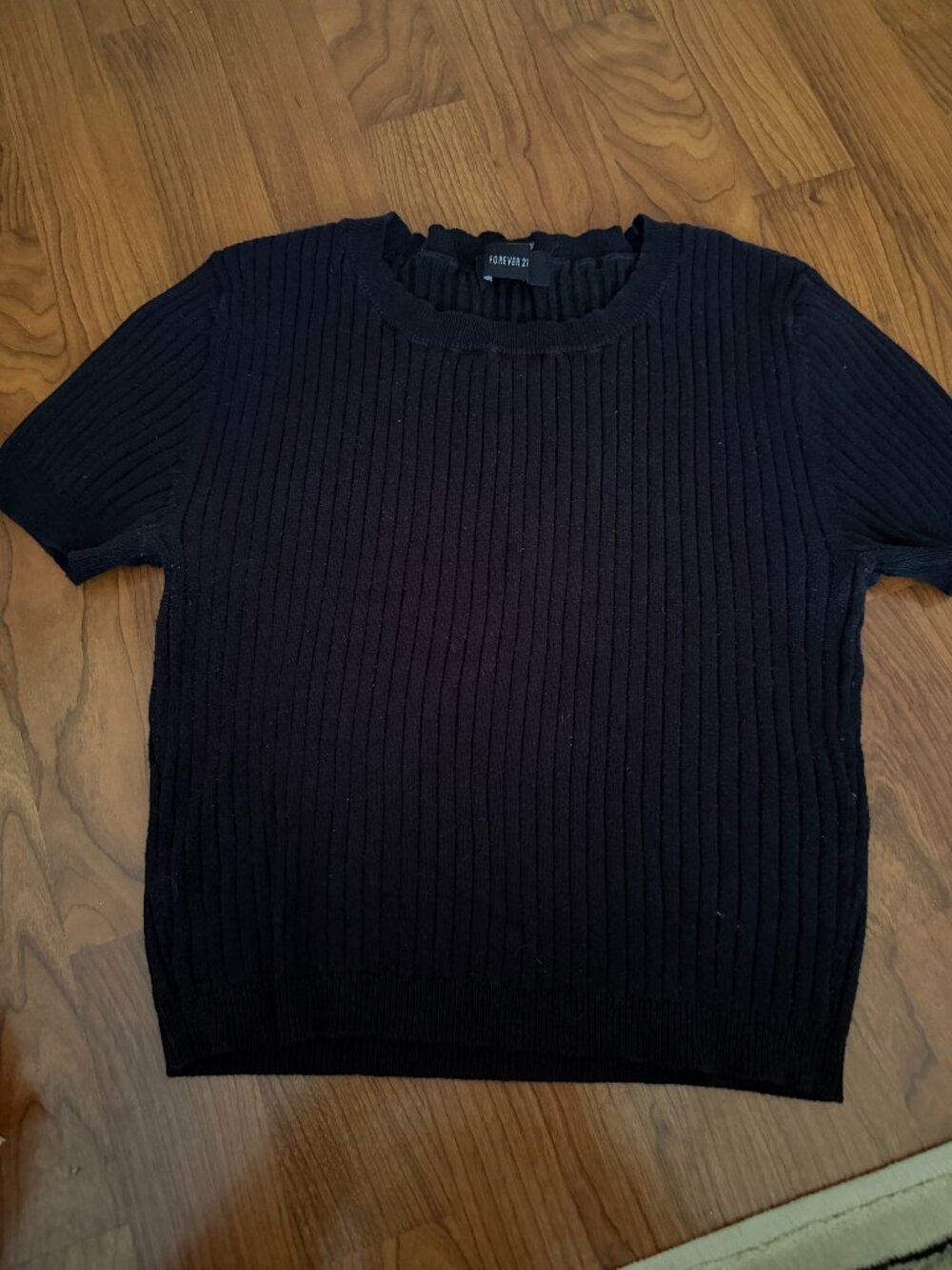 Forever 21 Black Ribbed Short Sleeve Sweater